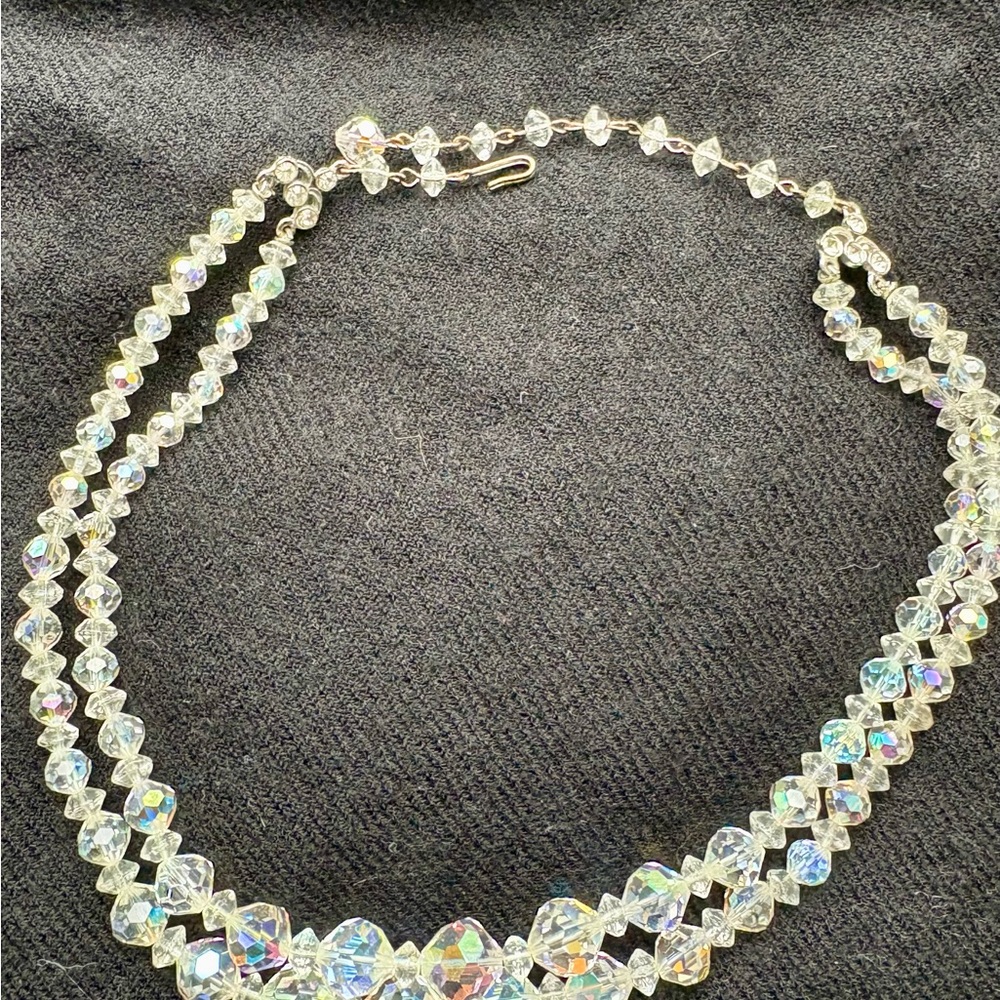 Vintage 16" Necklace 2 Strand Faceted Graduated Crystal Beads